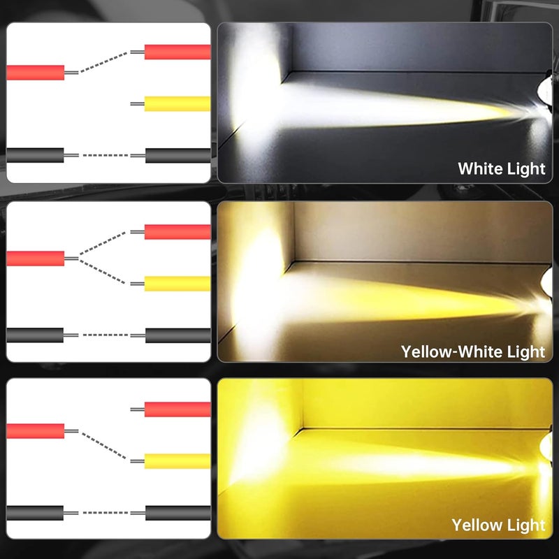 Windance 2pcs 32W LED Motorcycle Headlight with Switch, Yellow White Dual Color Hi/Lo Beam for Motorcycle, 2400LM 3000K 6000K Crash Bar Front Fork Spotlight (Spotlights+Brackets (2 pack)) - Image 3